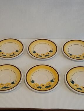 VERNON KILNS METLOX USA BROWN EYED SUSAN BREAD PLATES SET OF 6